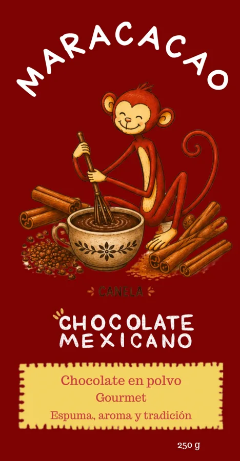 Etiqueta del chocolate en polvo sabor Canela