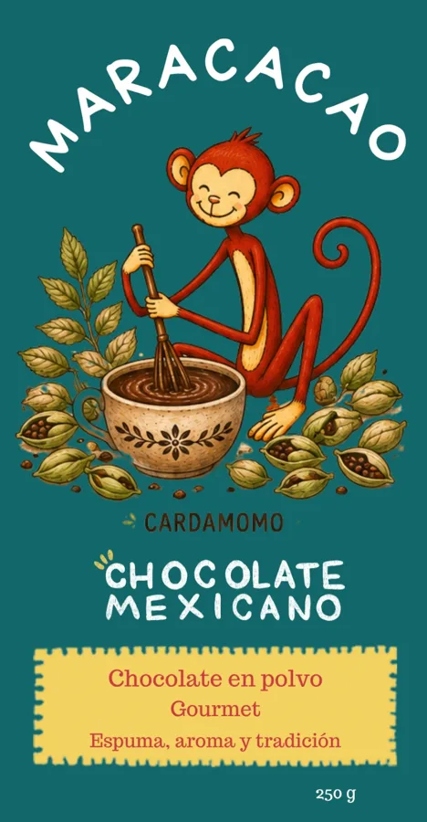 Etiqueta del chocolate en polvo sabor Cardamomo