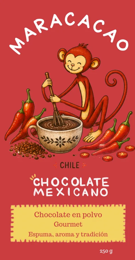 Etiqueta del chocolate en polvo sabor Chile