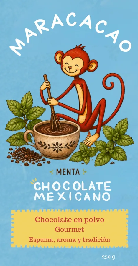 Etiqueta del chocolate en polvo sabor Menta